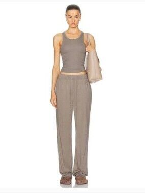 NWOT ETERNE Women's Relaxed Taupe Wide-Leg Lounge Pants Sz M $165 Sample Piece